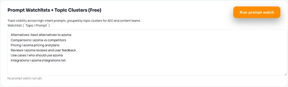 Prompt watchlists and topic clusters module